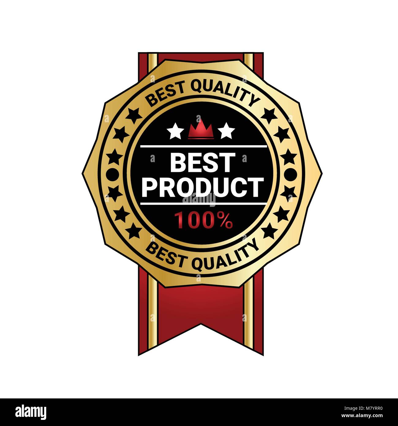 Top Rated Golden Label With Red Ribbons, Vector Illustration