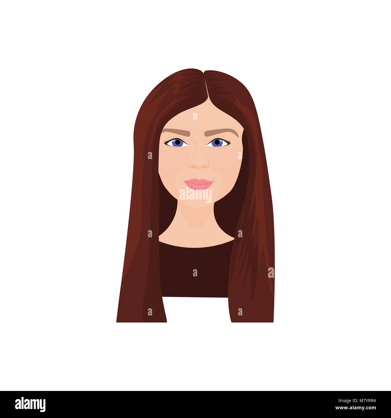 Beautiful Young Woman With Long Brown Hair Isolated On White Background Stock Vector