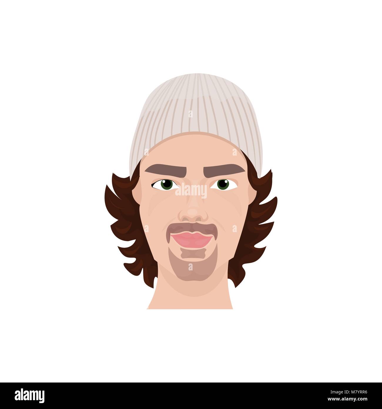 Bearded Man Face Wearing Hat Guy Hipster Isolated Icon Stock Vector ...