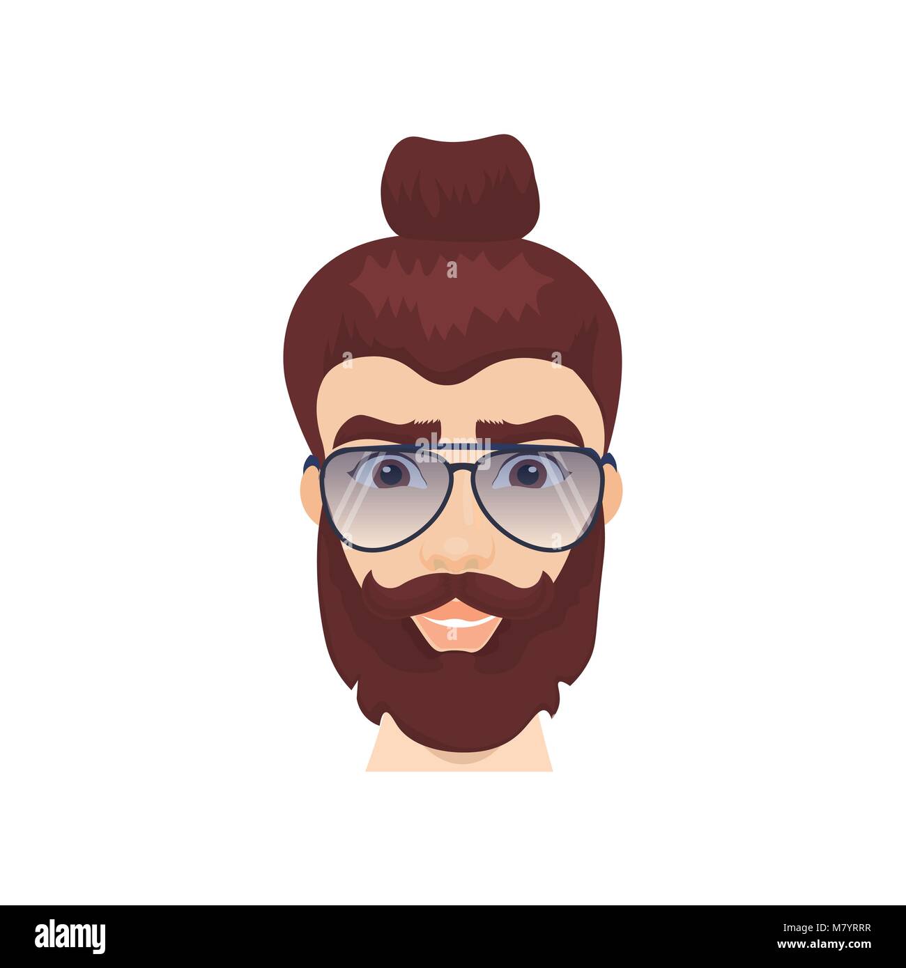 Bearded Man Face Wearing Sun Glasses And Stylish Hairstyle Guy
