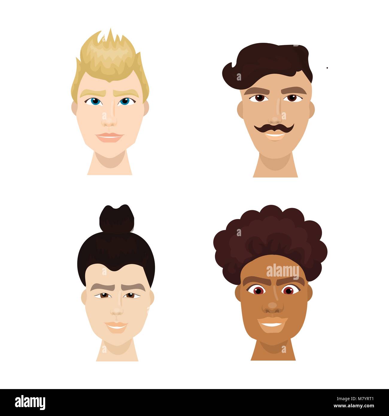 Set Of Trendy Hipster Man Faces With Stylish Beards And Hairstyles Isolated Icon Collection Stock Vector