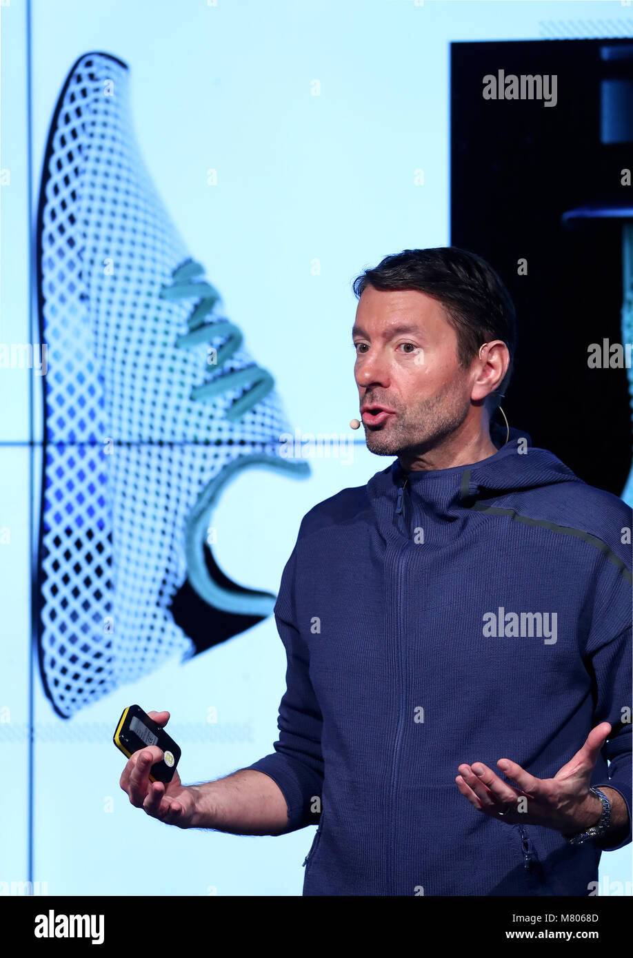 14 March 2018, Germany, Herzogenaurach: Kasper Rorsted, CEO of adidas AG,  speaking at the annual results press conference of adidas AG. Photo: Daniel  Karmann/dpa Stock Photo - Alamy