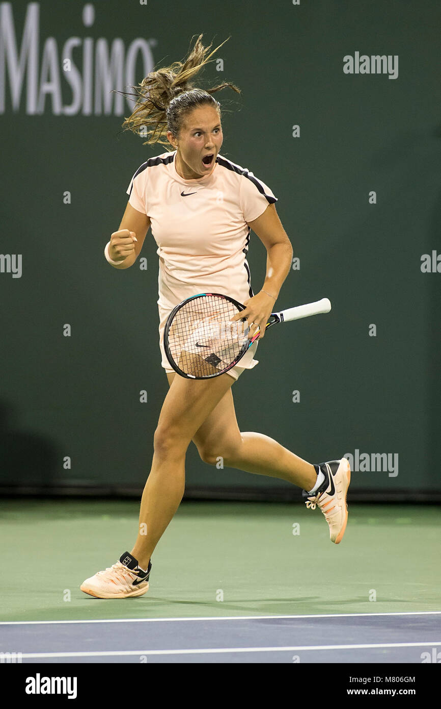 Indian Wells, California, USA. 13th Mar, 2018. Daria Kasatkina (RUS)  defeated Caroline Wozniacki (DEN) 6-4, 7-5 at the BNP Paribas Open played  at the Indian Wells Tennis Garden in Indian Wells, California. ©