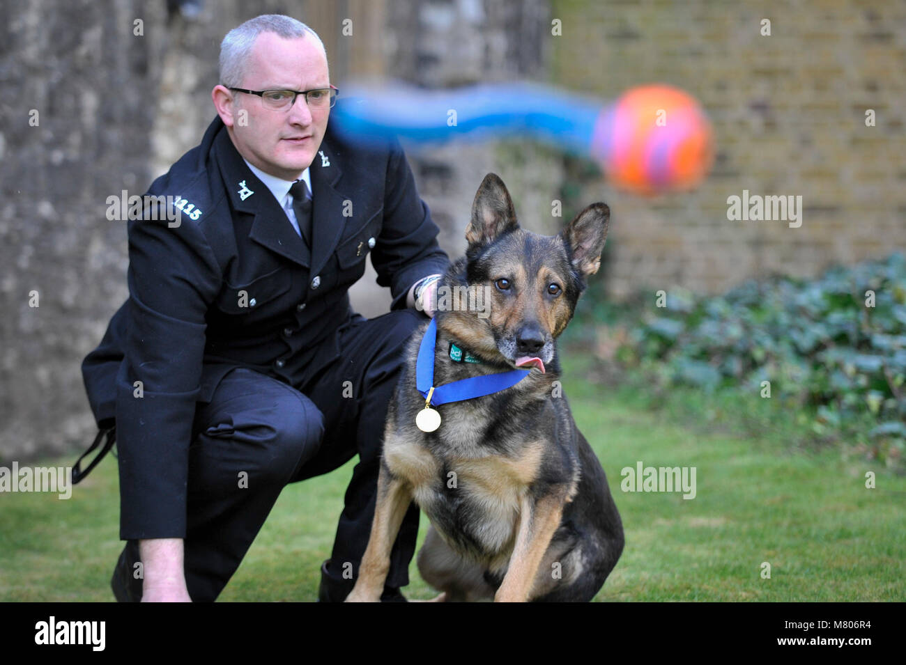 Pc Wardell London, UK. 14 March 2018. Police Dog Finn, a courageous police dog ...