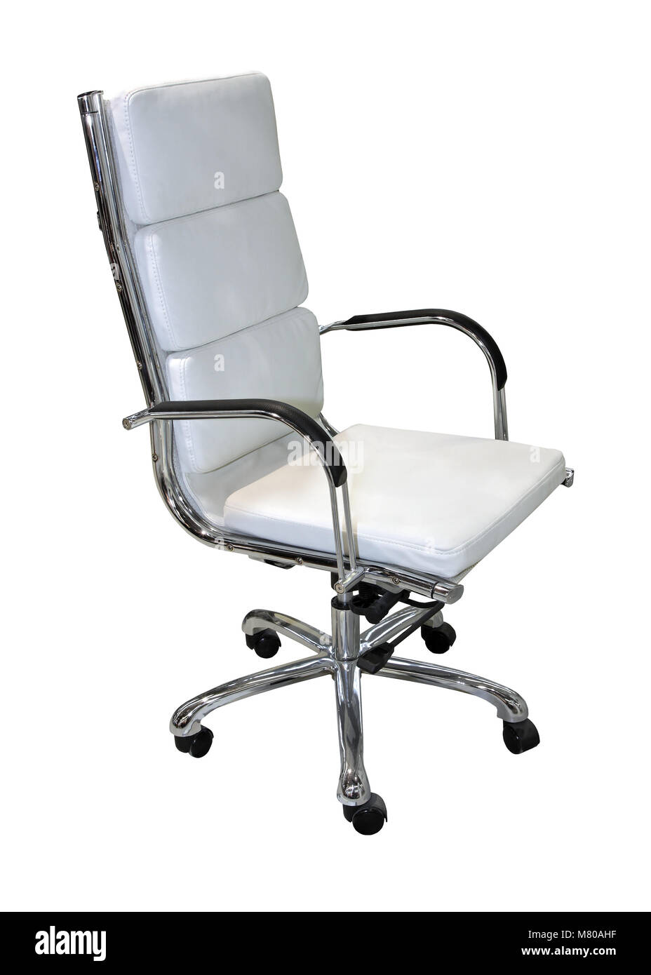 White leather office chair isolated with clipping path included Stock