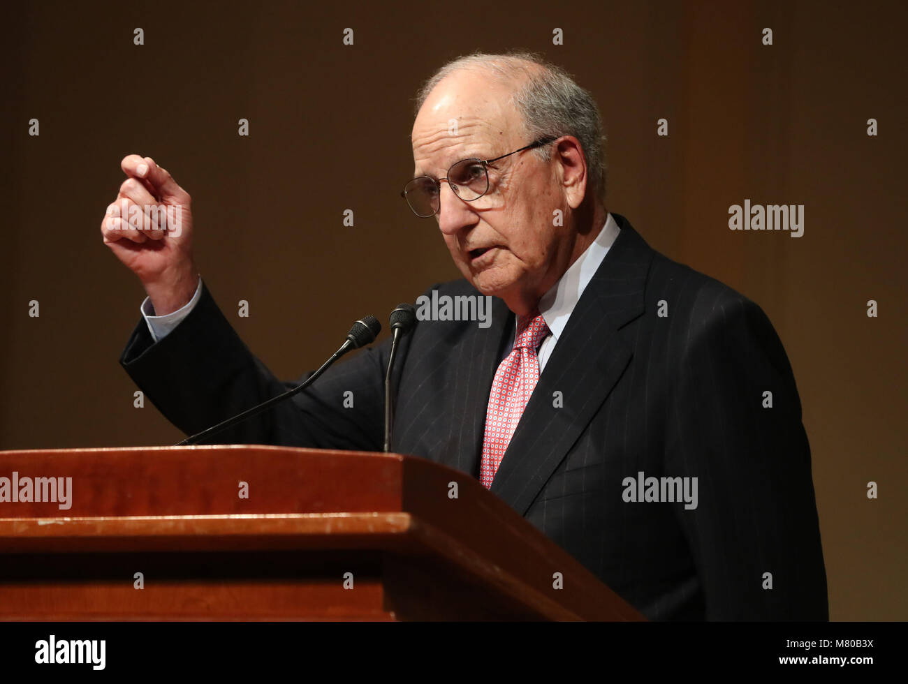 Senator George Mitchell speaking at a Good Friday Agreement 20th anniversary event at the Library of Congress in Washington DC on day three of Taoiseach Leo Varadkar's week long visit to the United States of America. Stock Photo