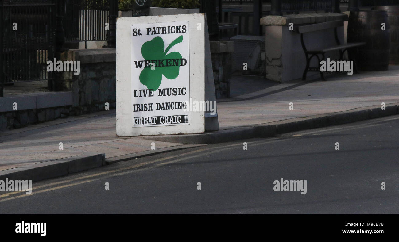Sign advertising St Patrcik's weekend 2018 in  Newcastle, County Down, Northern Ireland. Stock Photo