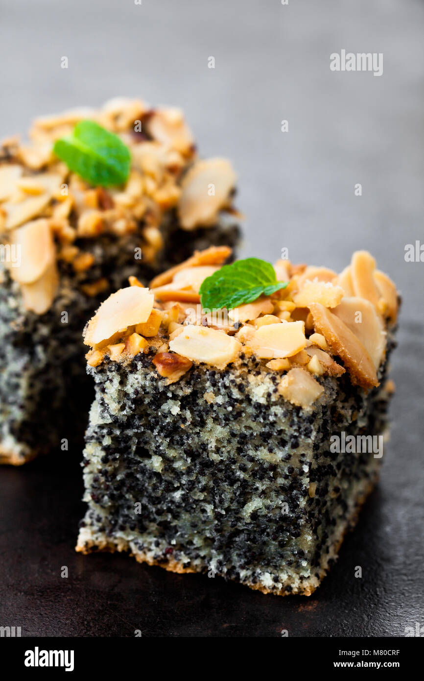 Poppy seed pie freshly baked on wooden background Stock Photo Alamy