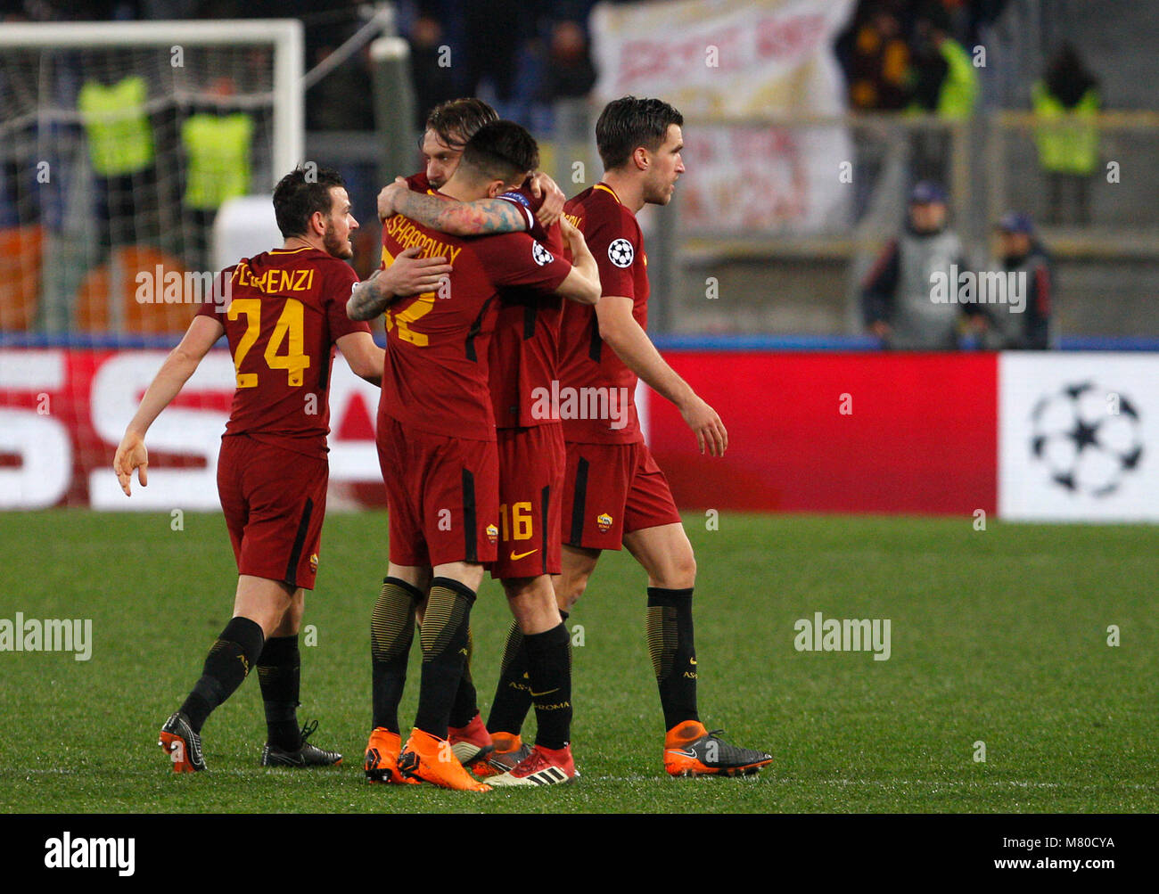 Roma players, from left, Alessandro Florenzi, Stephan El Shaarawy