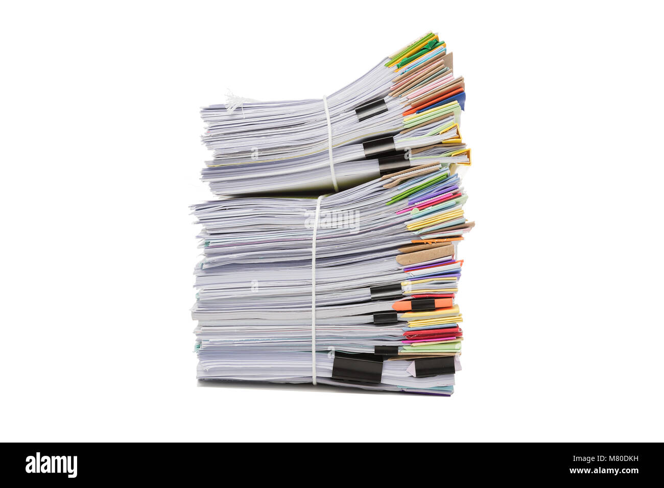 Stack of business document papers  isolated on white background Stock Photo