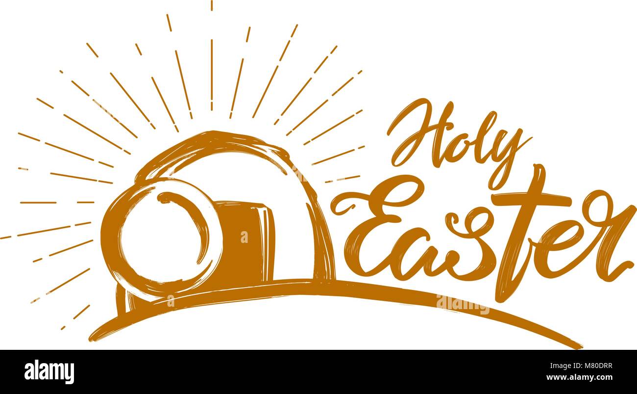 Holy Easter holiday religious calligraphic text , cross symbol of