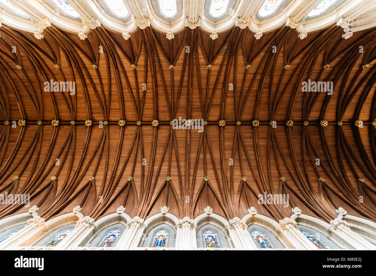 Cobh, Ireland - November 9, 2017: Interior view of St. Colman Cathedral in Cobn. Directly below view Stock Photo