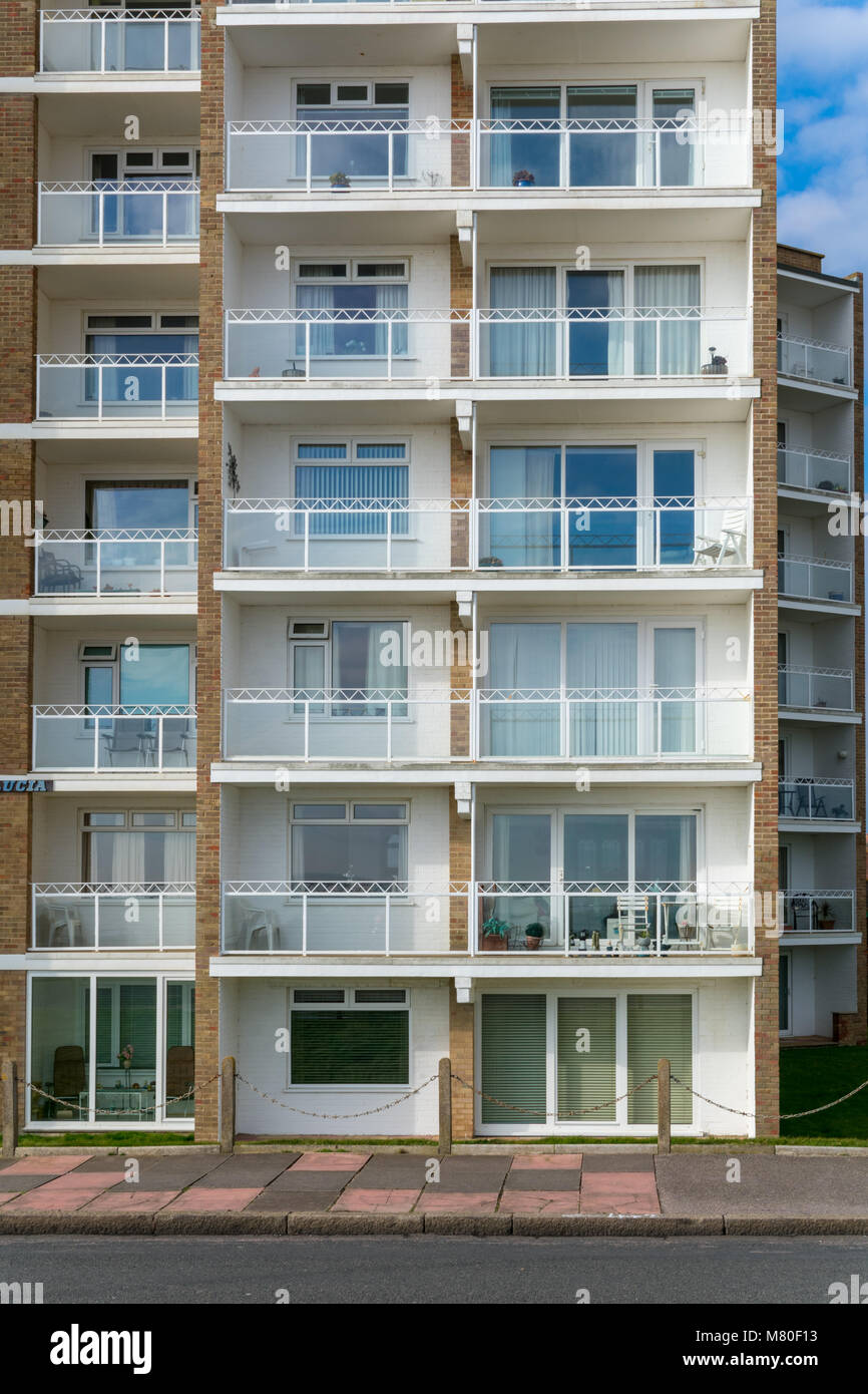 Block of flats on the seafront in BexhillonSea, East Sussex, UK. One