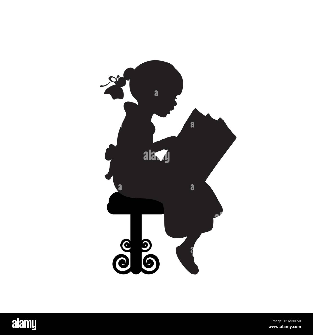 Silhouette of girl reading books Stock Vector Image \u0026 Art - Alamy, image size:1300x1390