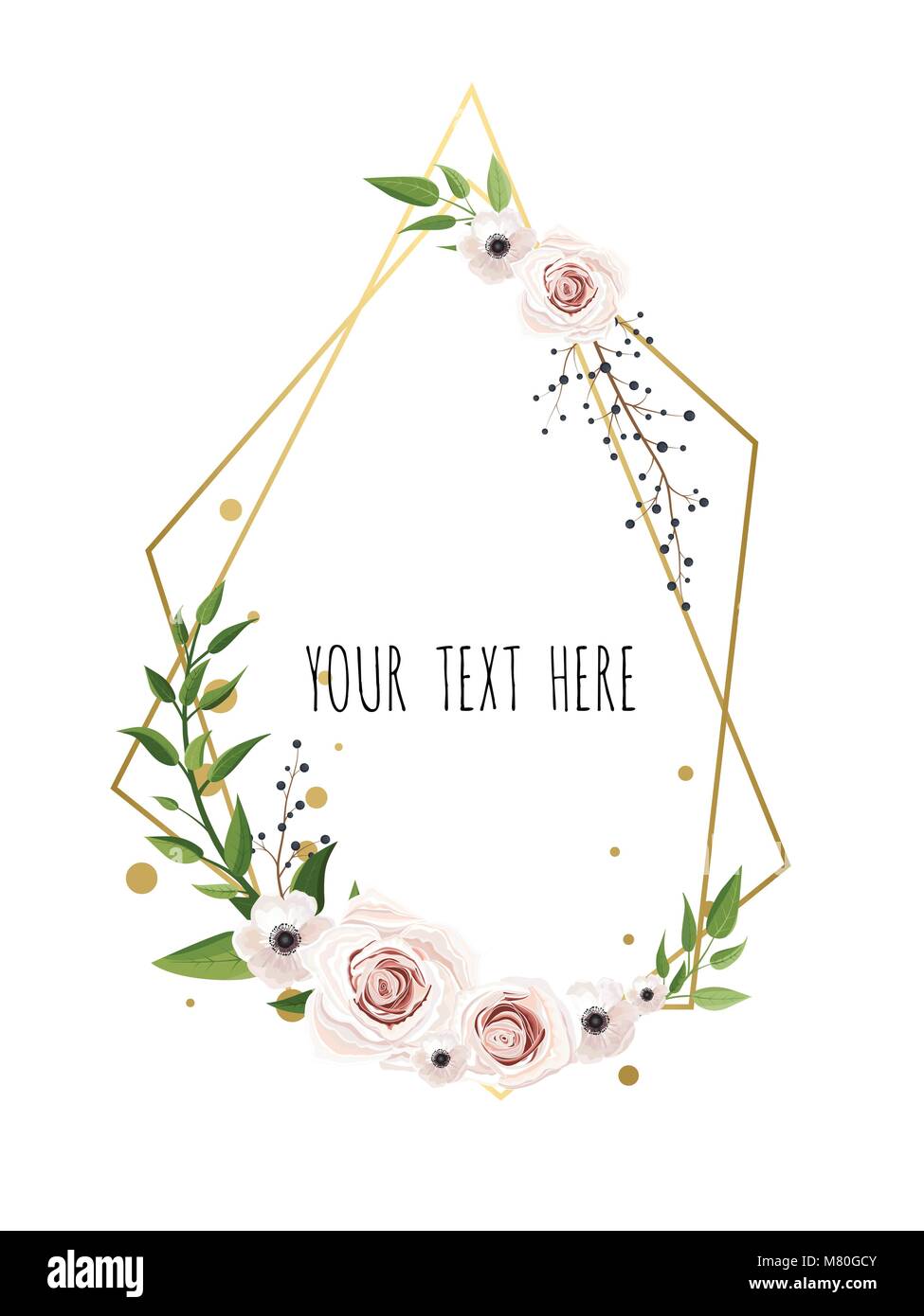 Vector Floral card design with elegant bouquet wreath with pink anemone ...