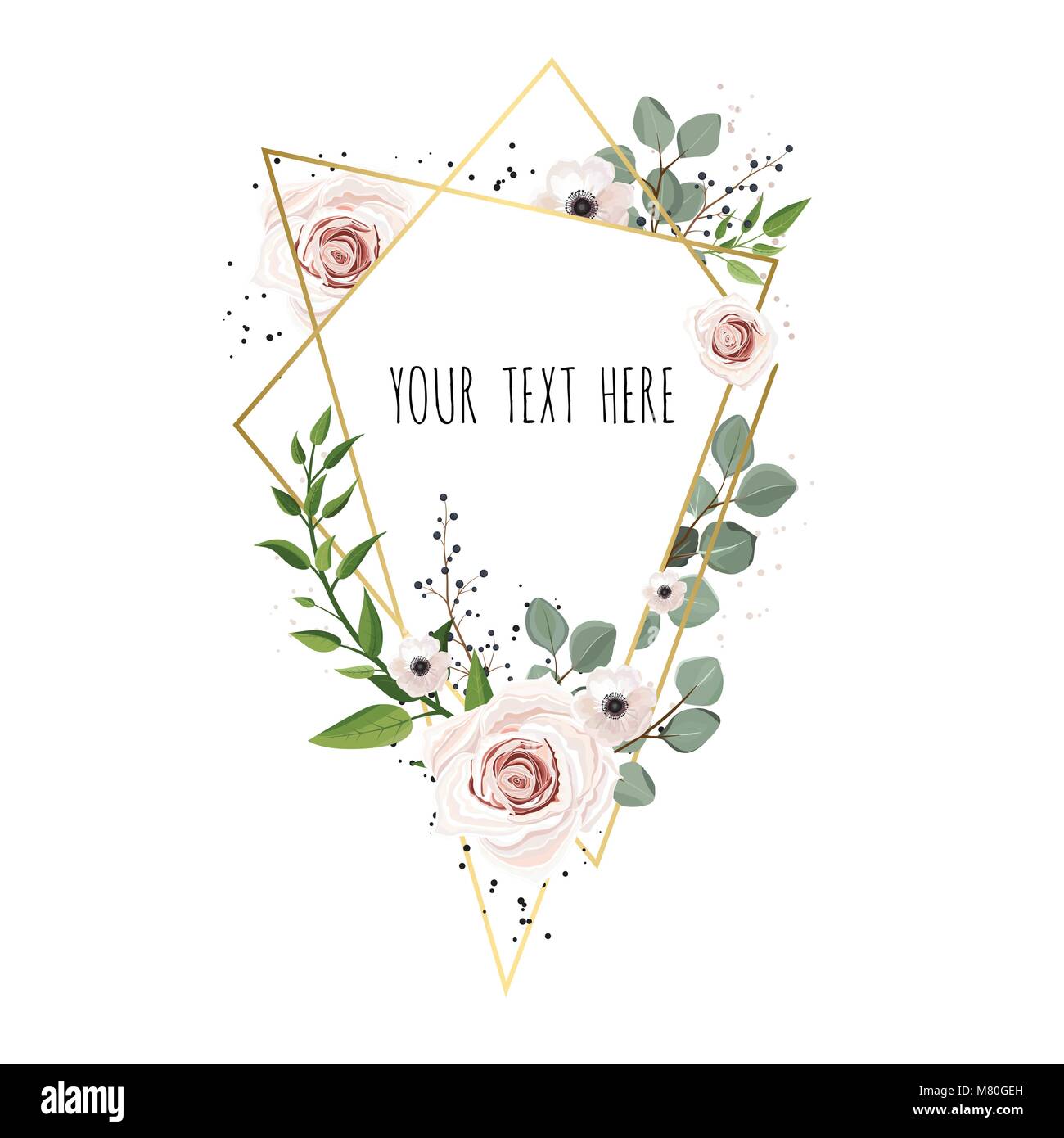 Vector Floral card design with elegant bouquet wreath with pink anemone ...