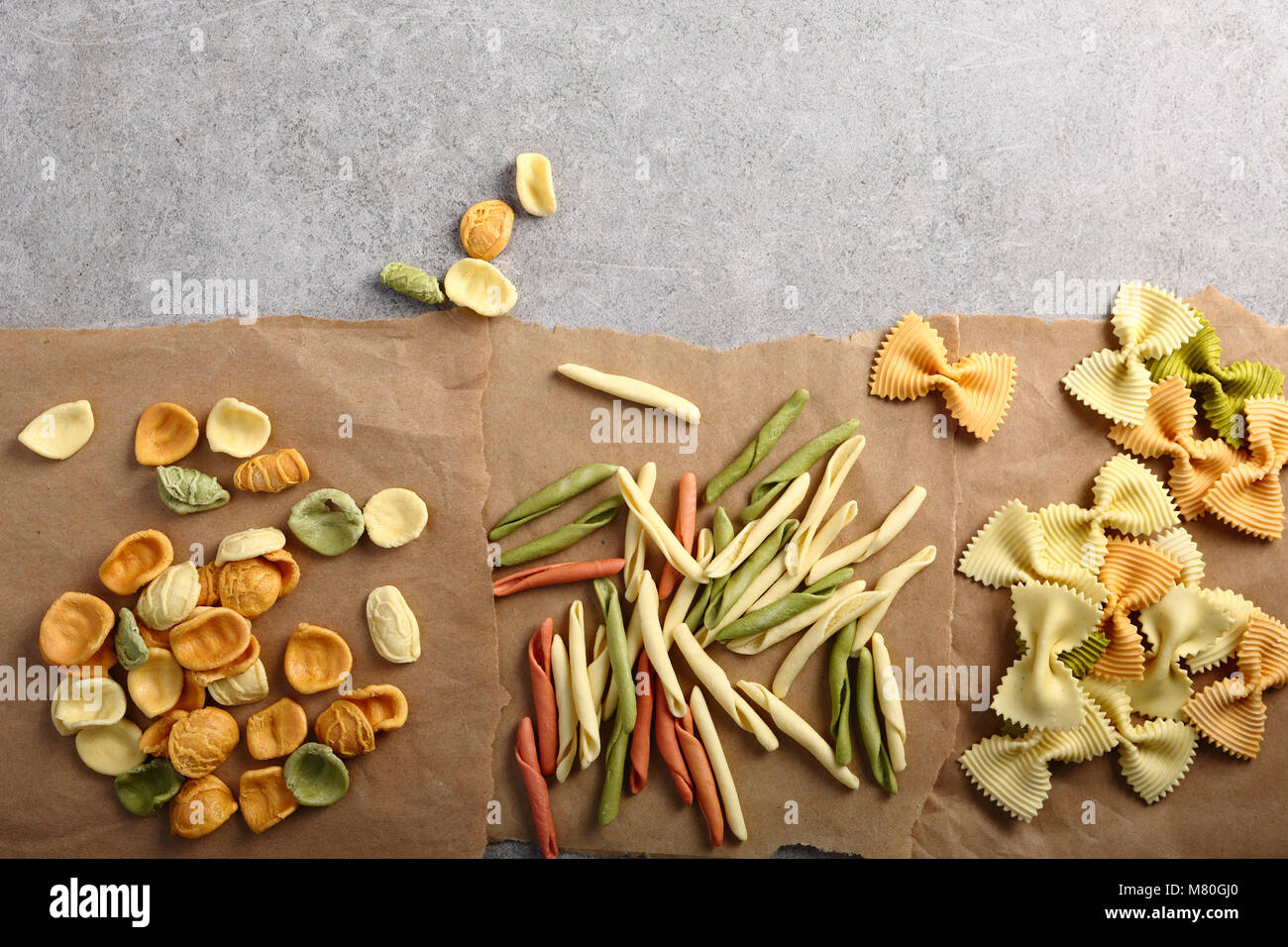 Three pasta types background, food above Stock Photo Alamy