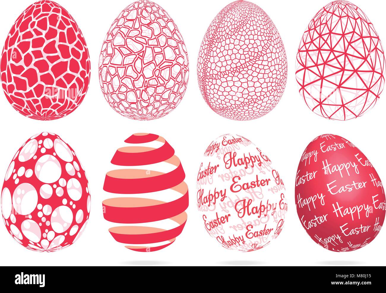 3D Easter eggs with abstract geometric pattern, set of vector graphic design elements Stock Vector