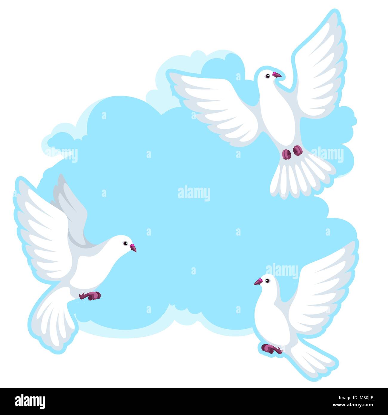 Background with white doves. Beautiful pigeons faith and love symbol Stock Vector