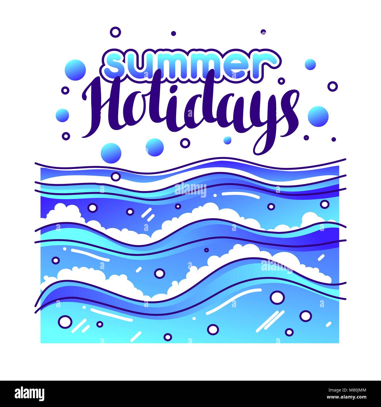 Summer holidays at seaside. Stylized illustration of waves Stock Vector