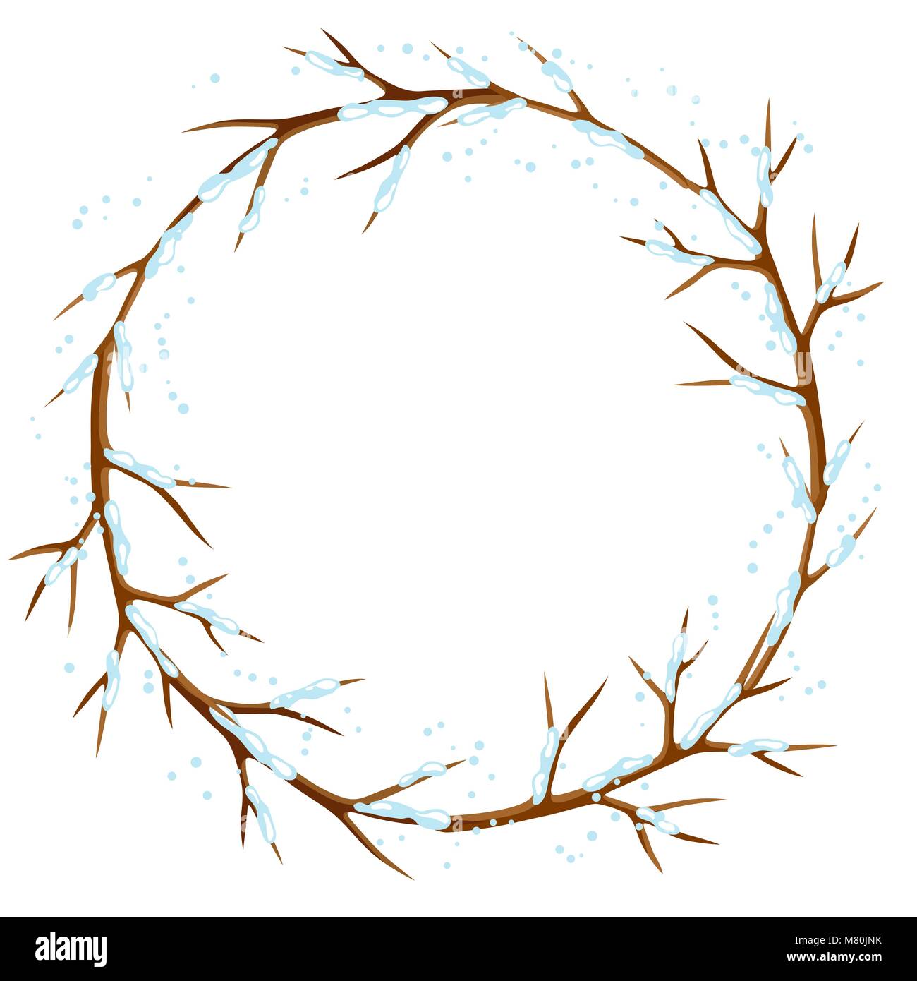 Winter frame with branches of tree and snow. Seasonal illustration ...