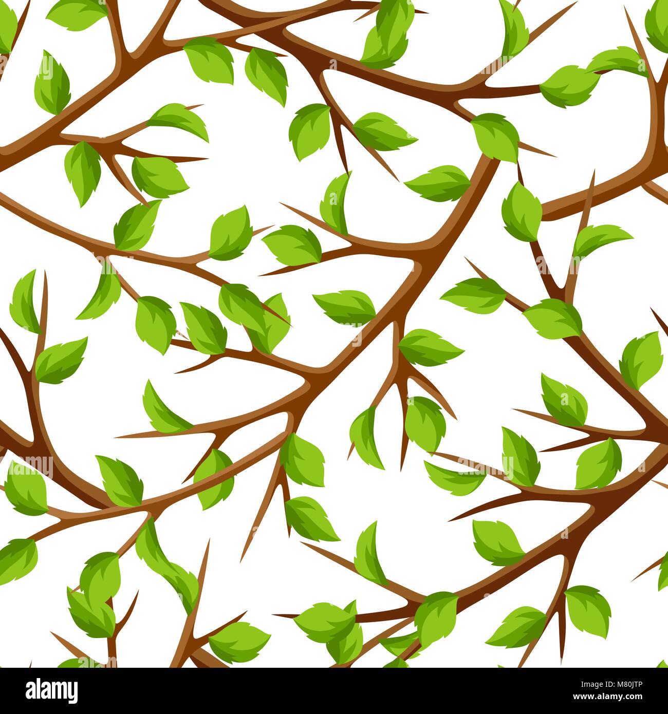 Summer seamless pattern with branches of tree and green leaves ...