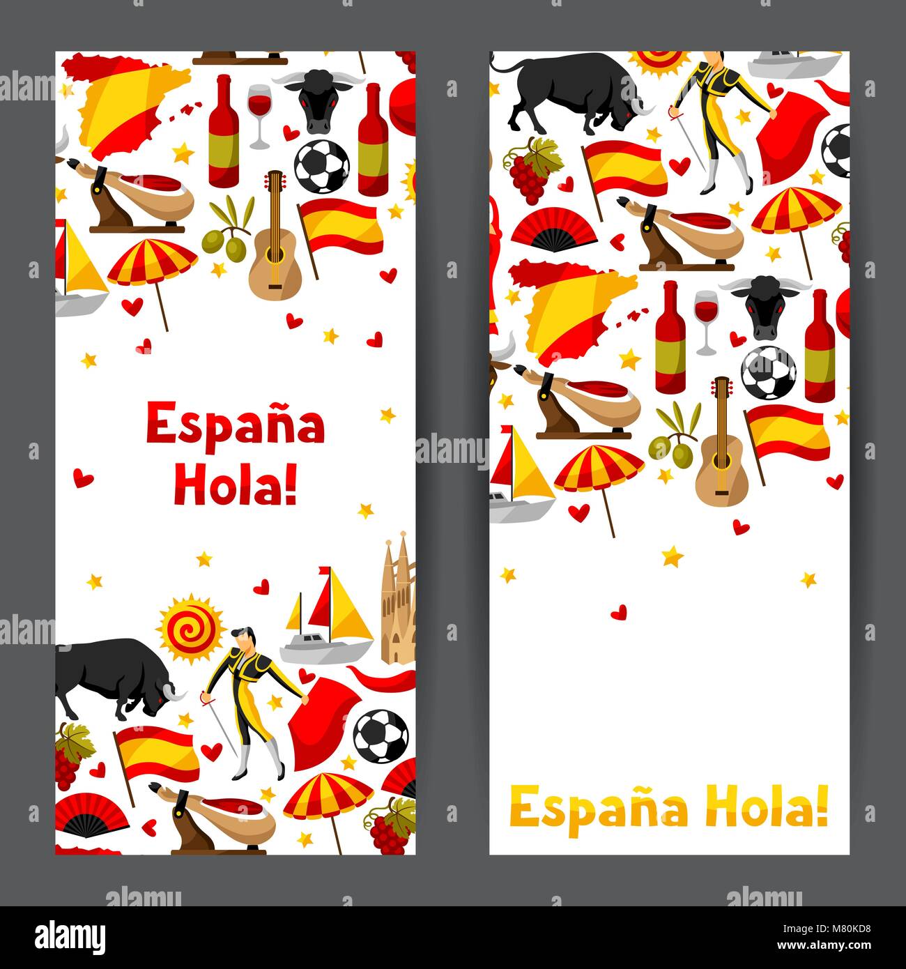 Spain banners design. Spanish traditional symbols and objects Stock