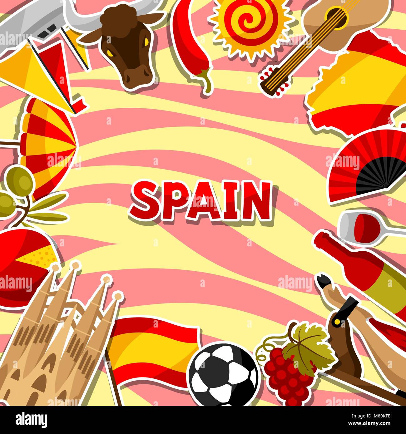 Spain background design. Spanish traditional sticker symbols and