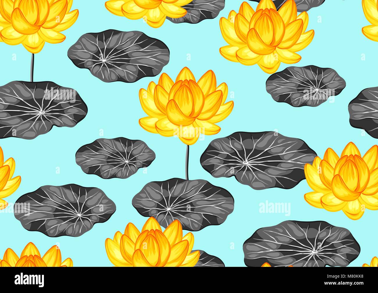 Natural seamless pattern with lotus flowers and leaves Stock Vector ...