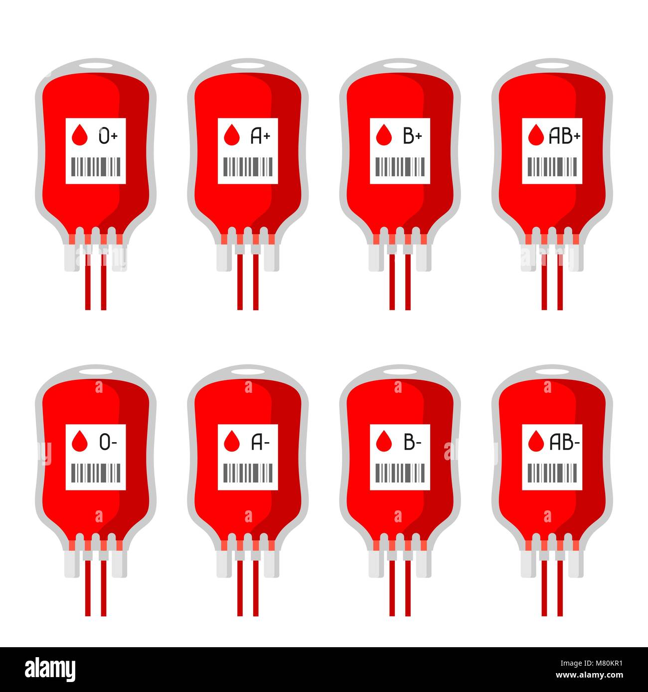 Set of donation bags with different blood types Stock Vector Image