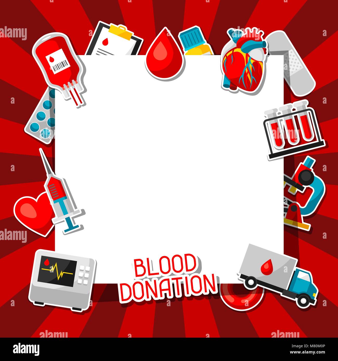 Blood donation. Background with blood donation items. Medical and