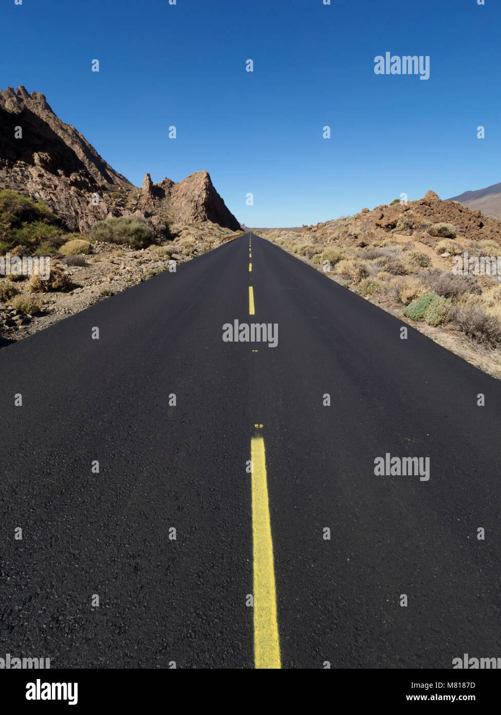 Tenerife, Canary Islands - highway route TF-21 in the Cañadas Mount Teide caldera desert zone Stock Photo