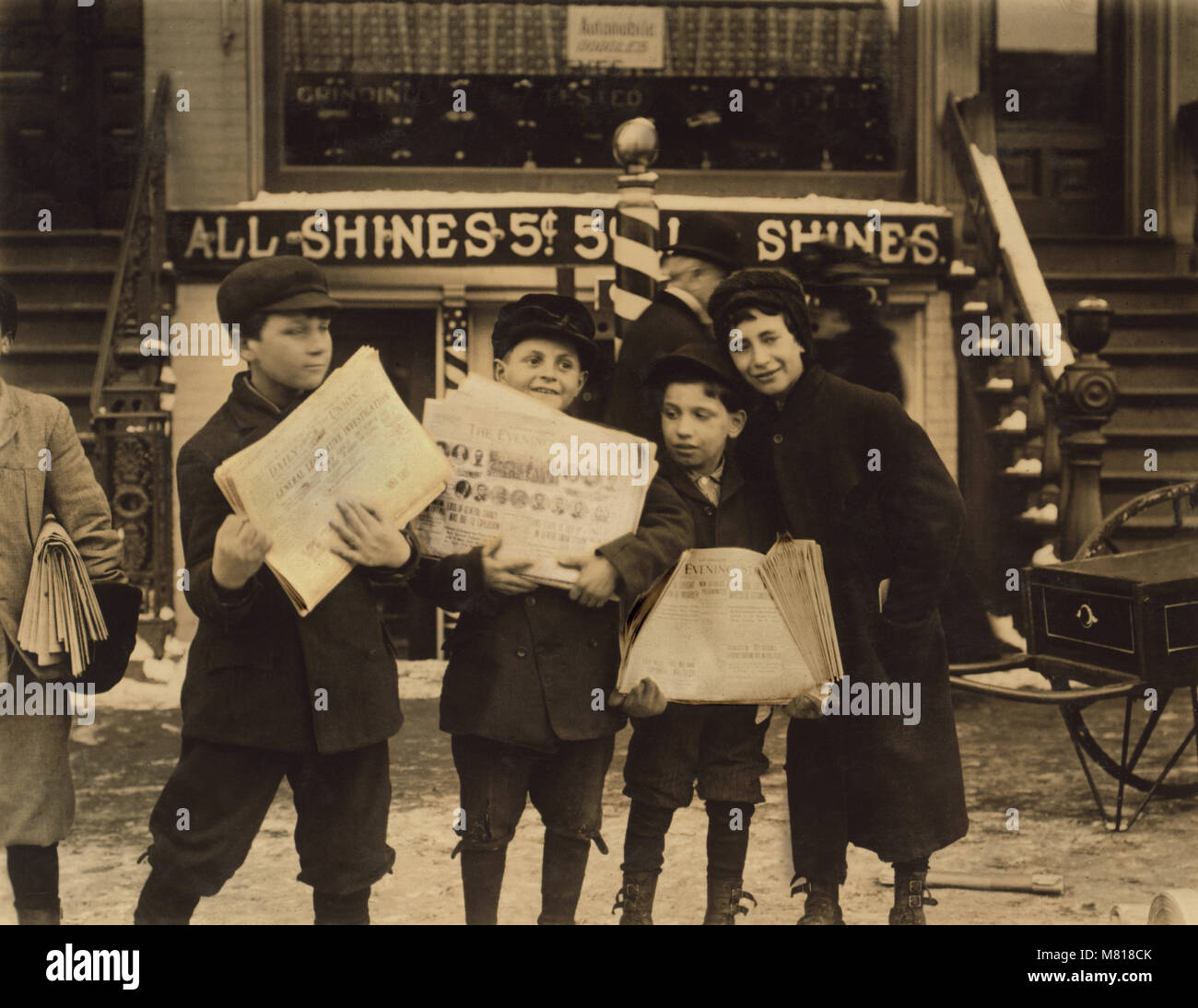 Four Newsboys Selling Newspapers after School, Schenectady, New York