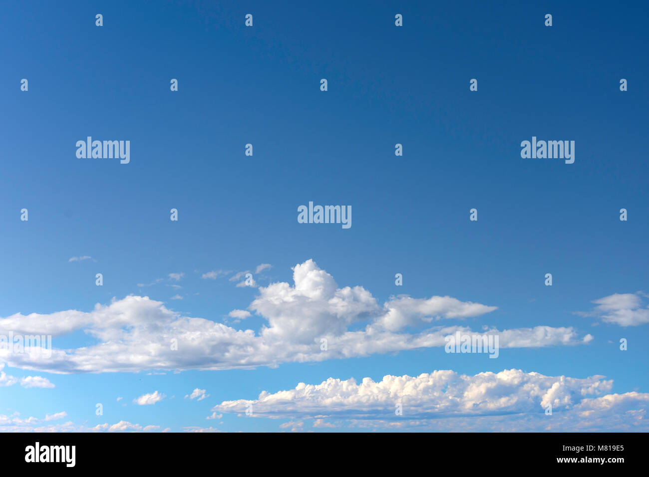 White cumulus clouds and blue sky, Christchurch, Canterbury, New Zealand Stock Photo