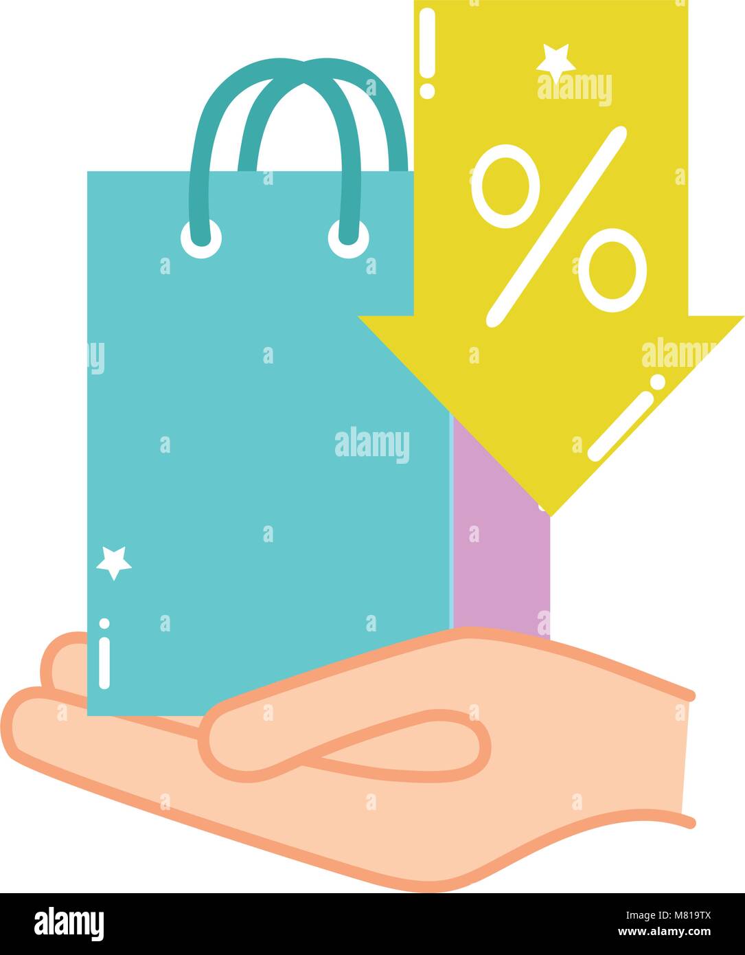 colorful hand with shopping bag and arrow percent Stock Vector Image ...