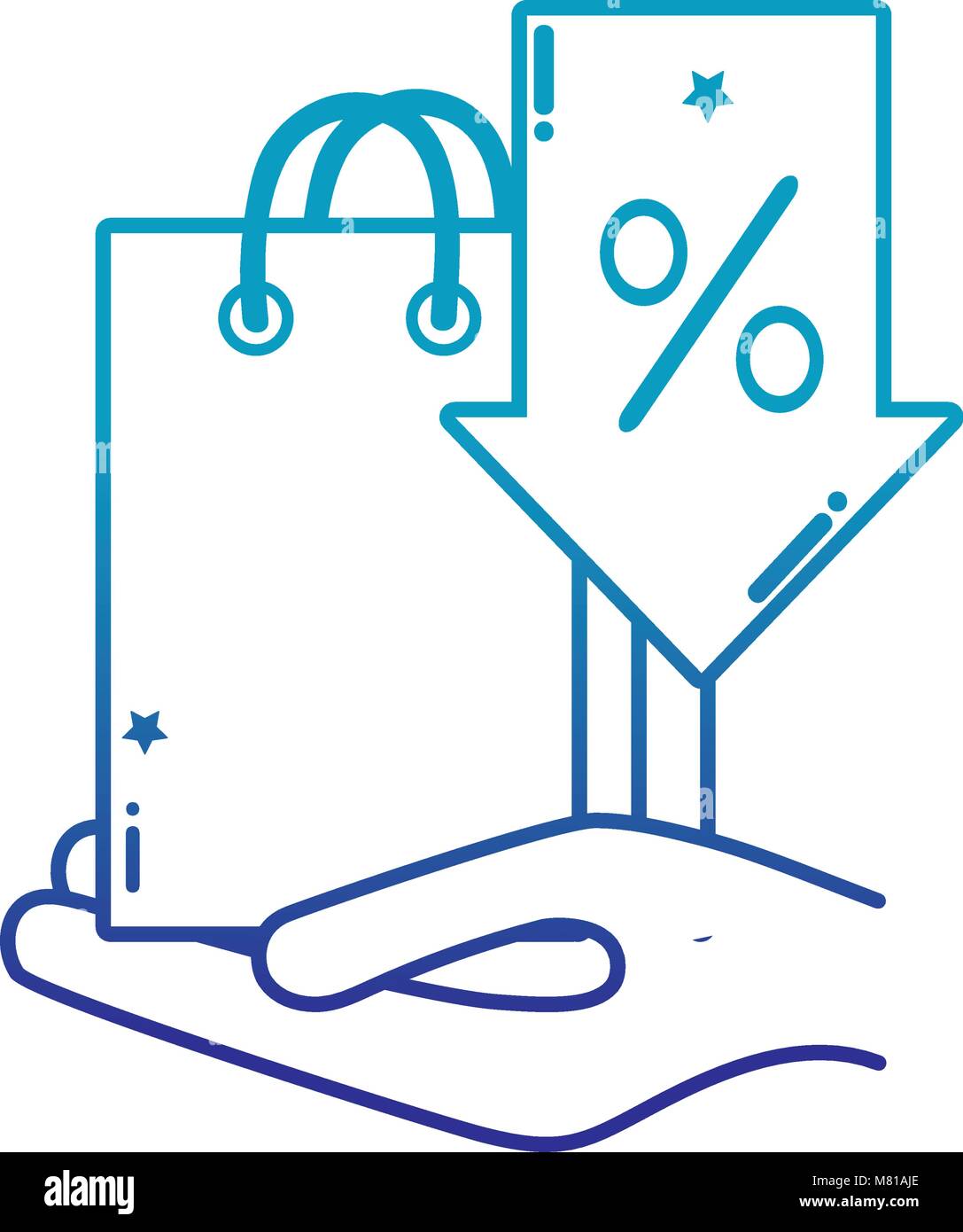 degraded line hand with shopping bag and arrow percent Stock Vector ...