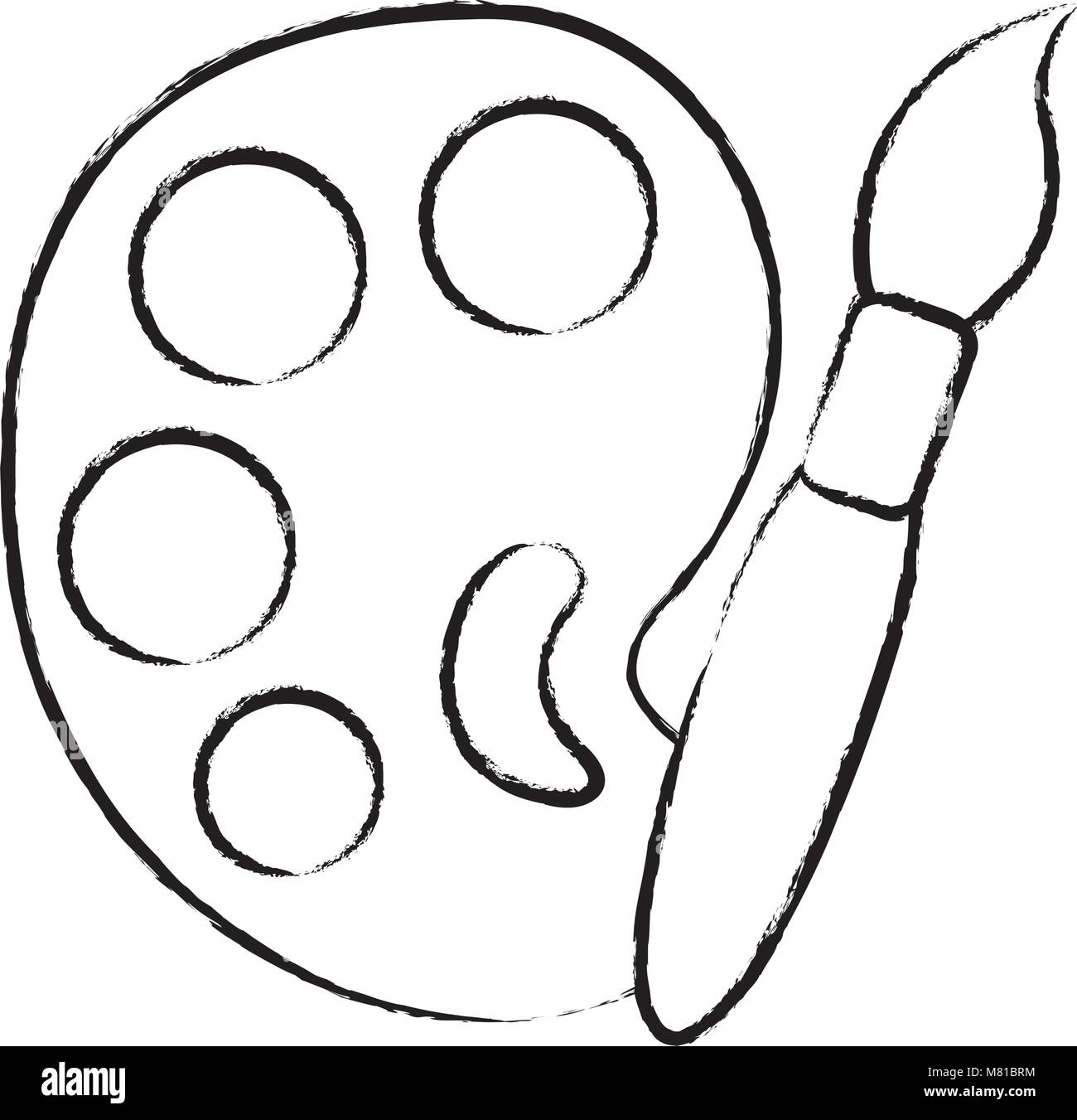 Sketch Of Paint Palette And Brush Icon Over White Background