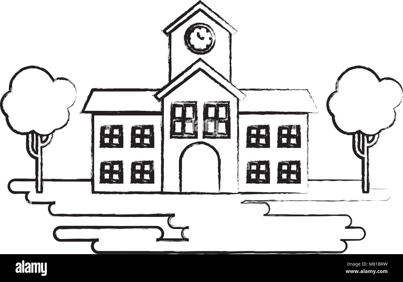 sketch of school building and trees icon over white background, vector ...