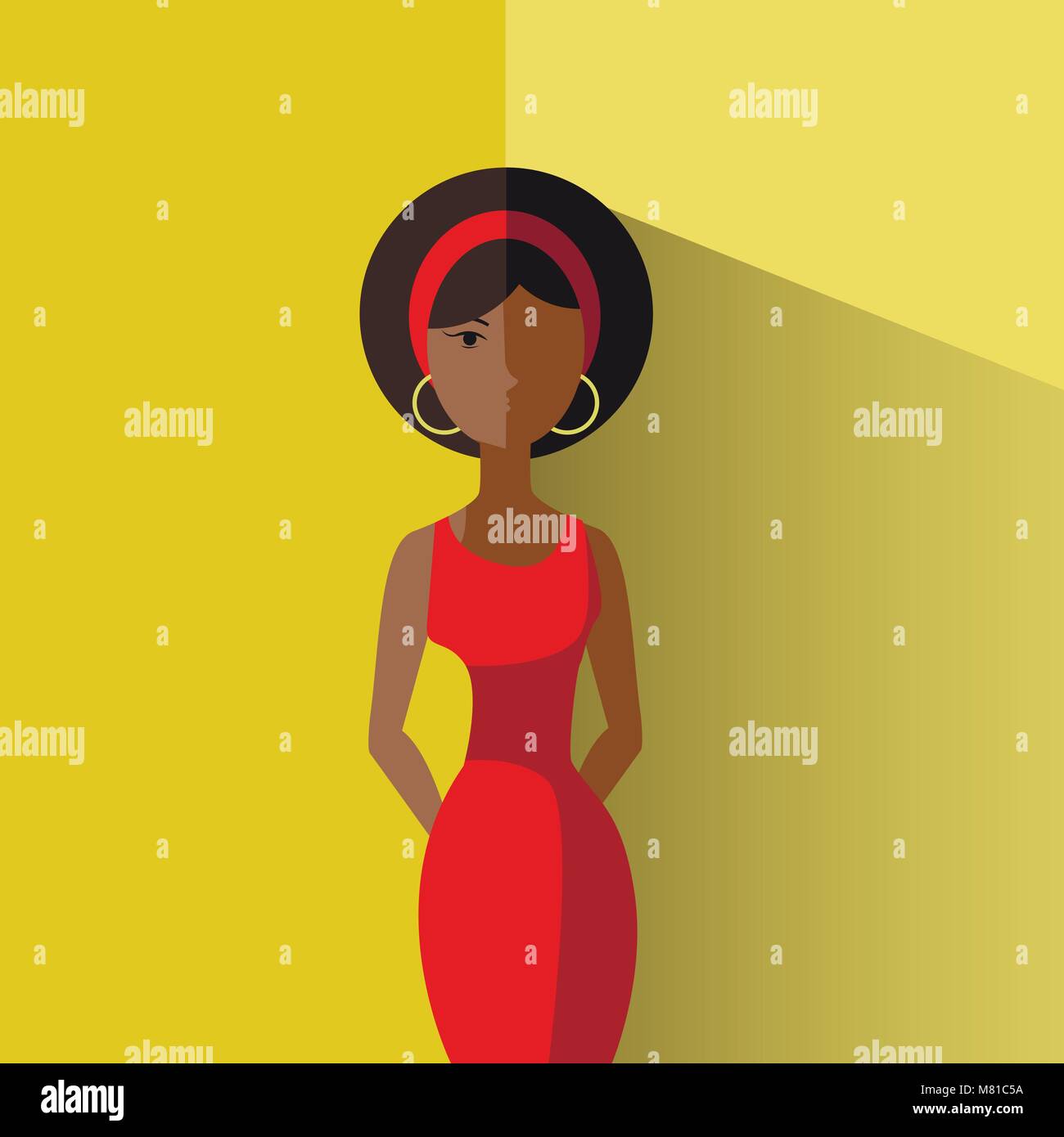 Vector illustration. An elegant young afro girl in a red dress. Stock Vector