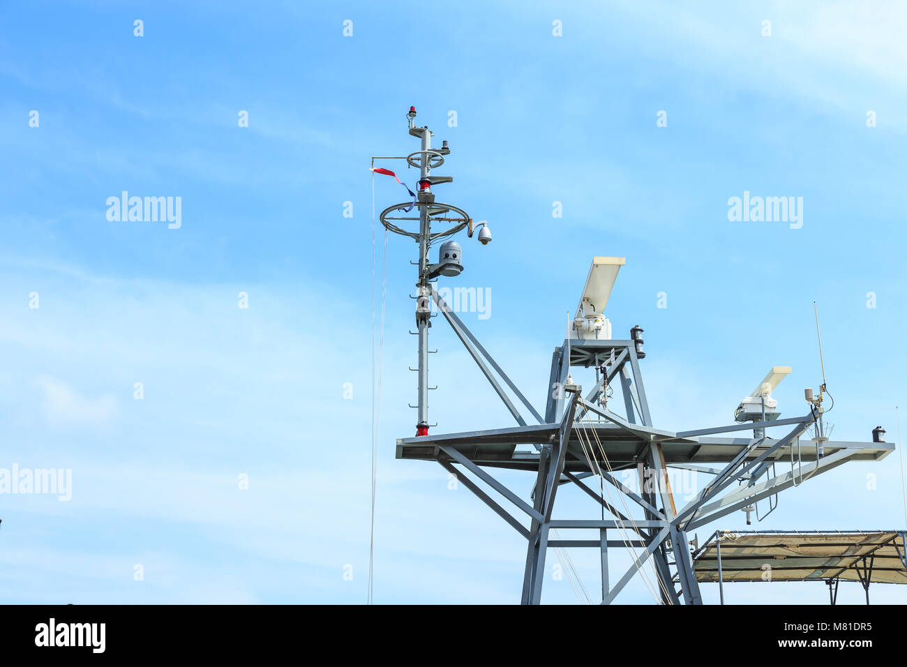 Radar of warship at the harbor in Thailand on blue sky background Stock ...