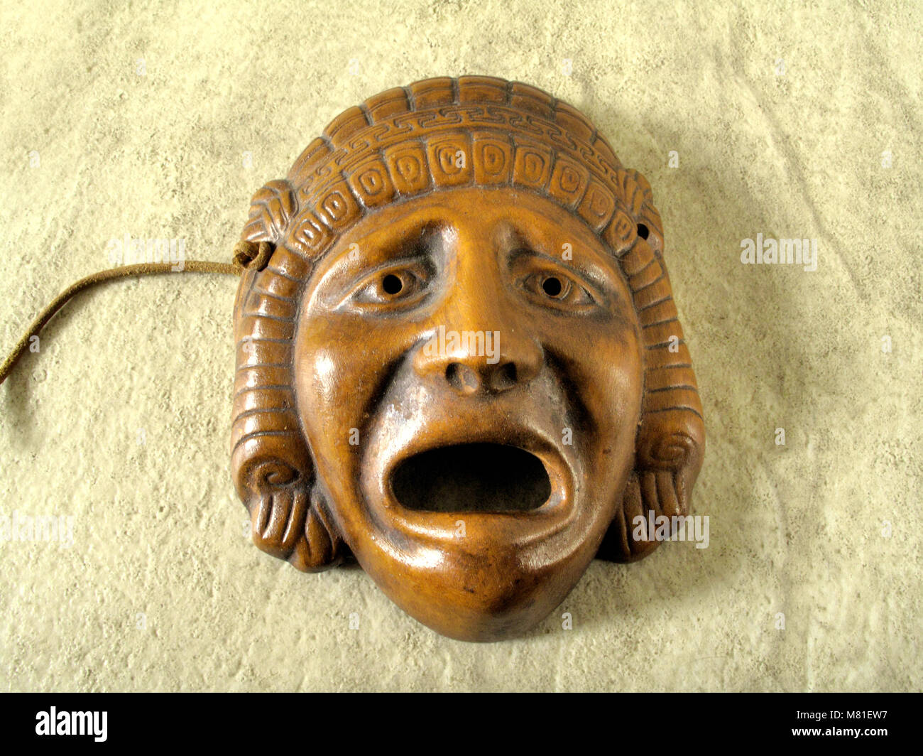 modern copy of an ancient Greek tragedy drama mask. Stock Photo