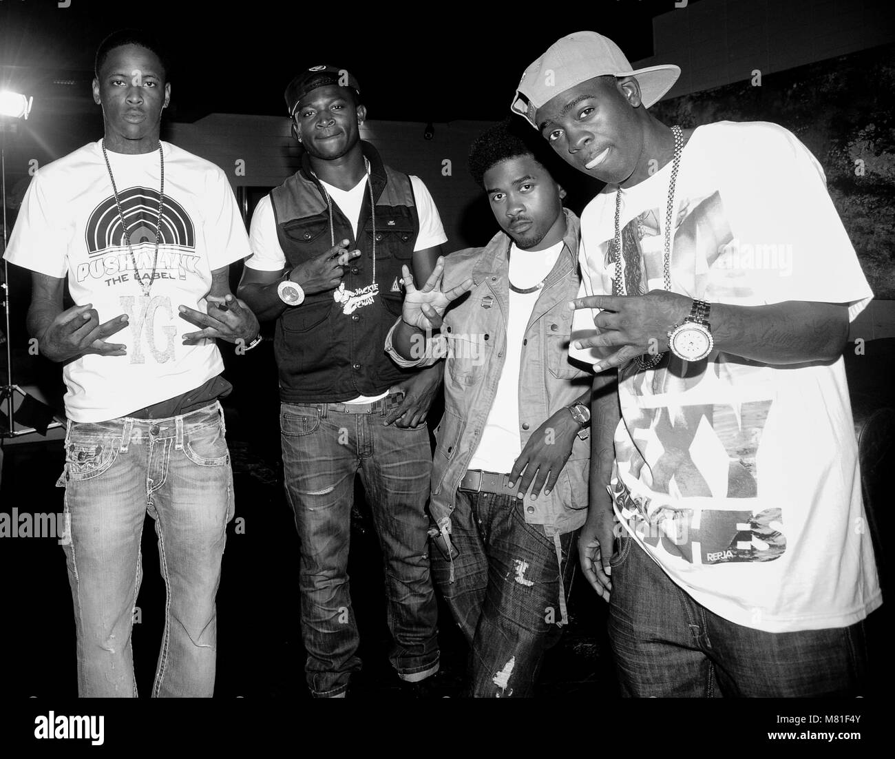 (L-R) YG, O.T. Genasis, Mann and Kidd Kidd at the Hot Rod 'Hot GIrl' music video in Hollywood, California. Stock Photo