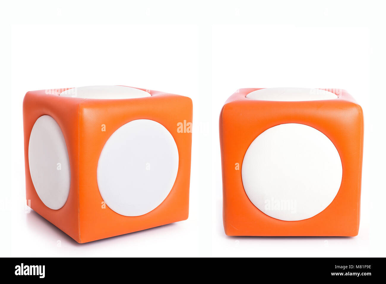Orange square stool chair isolated on white background Stock Photo Alamy