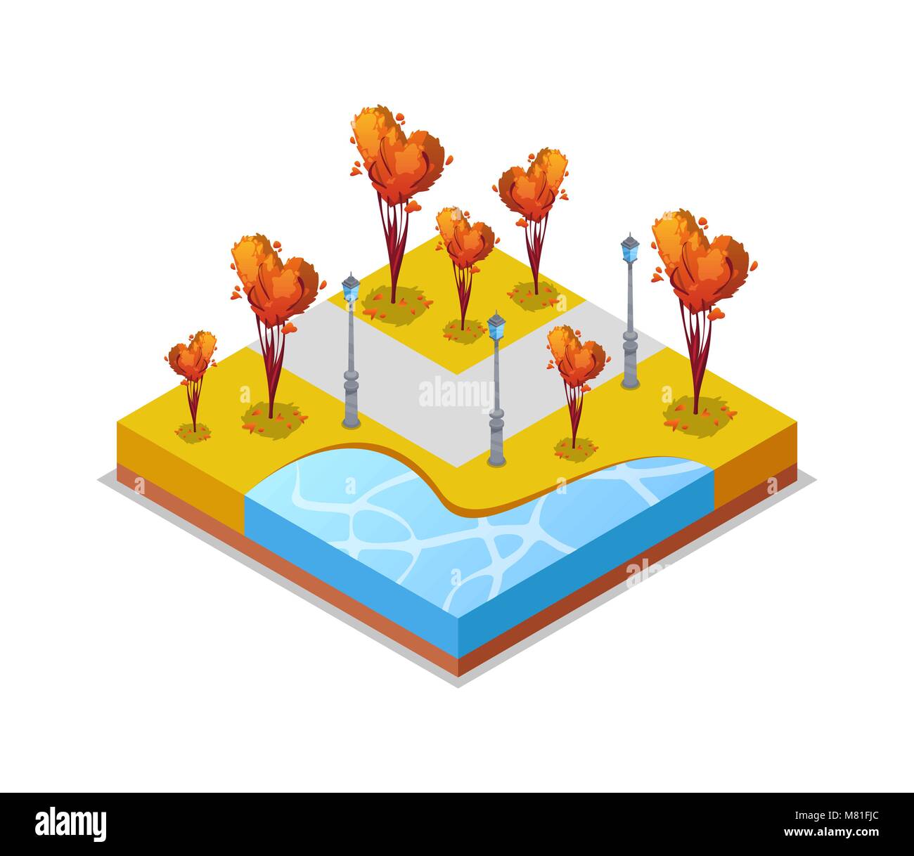 Park zone with trimmed trees isometric 3D icon Stock Vector