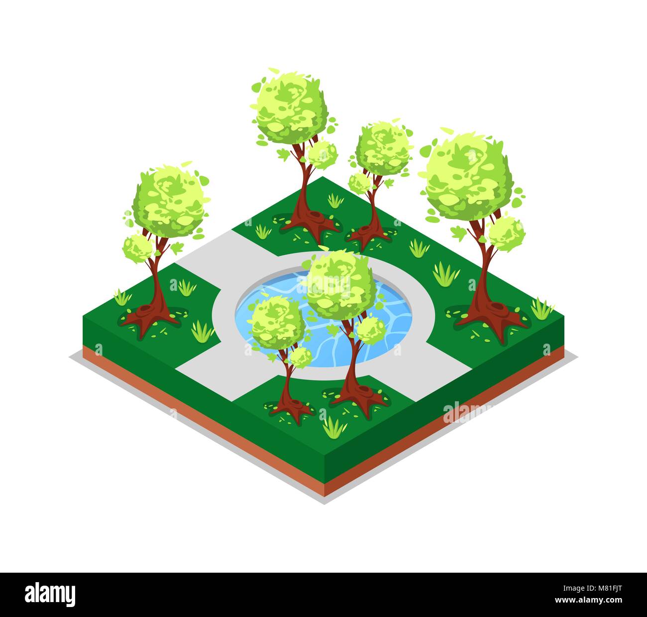 Water pool in park isometric 3D icon Stock Vector