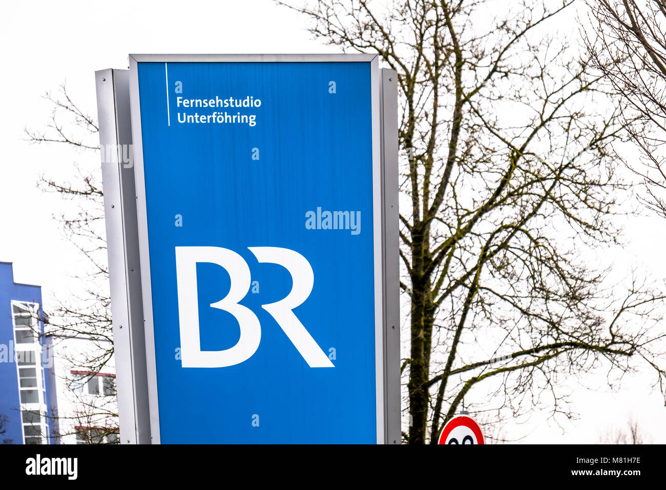 MUNICH / GERMANY - FEBRUARY 16 2018: The Bayerische Rundfunk is broadcasting from Unterfoehrung by Munich Stock Photo