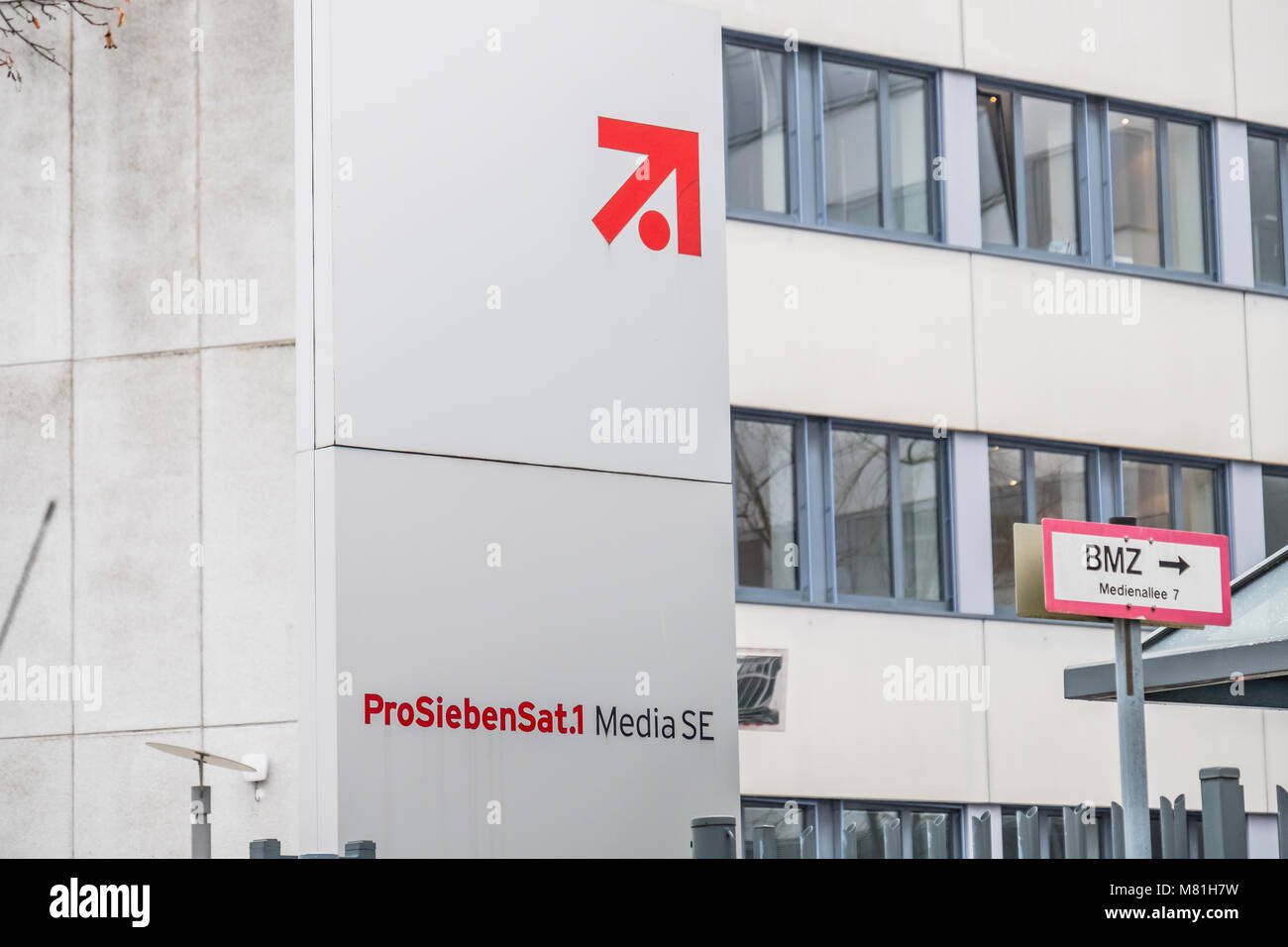 MUNICH / GERMANY - FEBRUARY 16 2018: Prosiebensat1 is broadcasting from Unterfoehrung by Munich Stock Photo