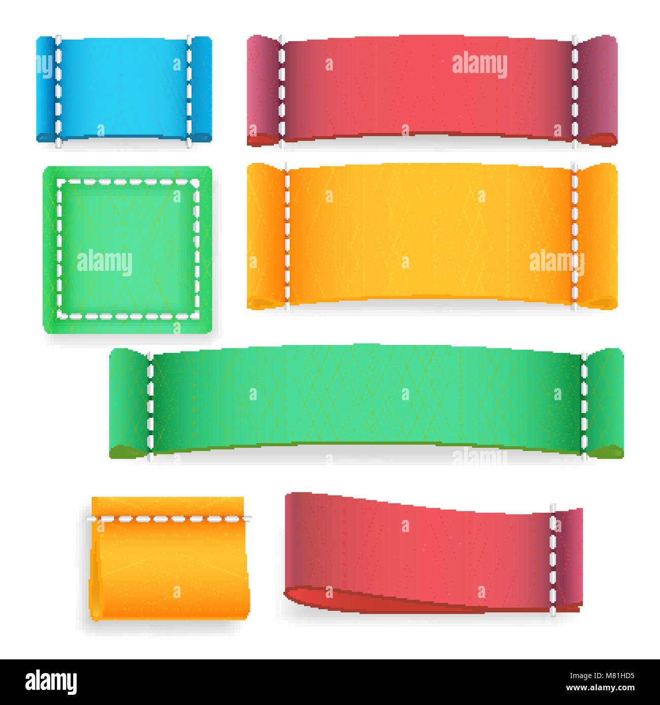 Color Label Fabric Blank Vector. Different Sizes And Colors Fabric