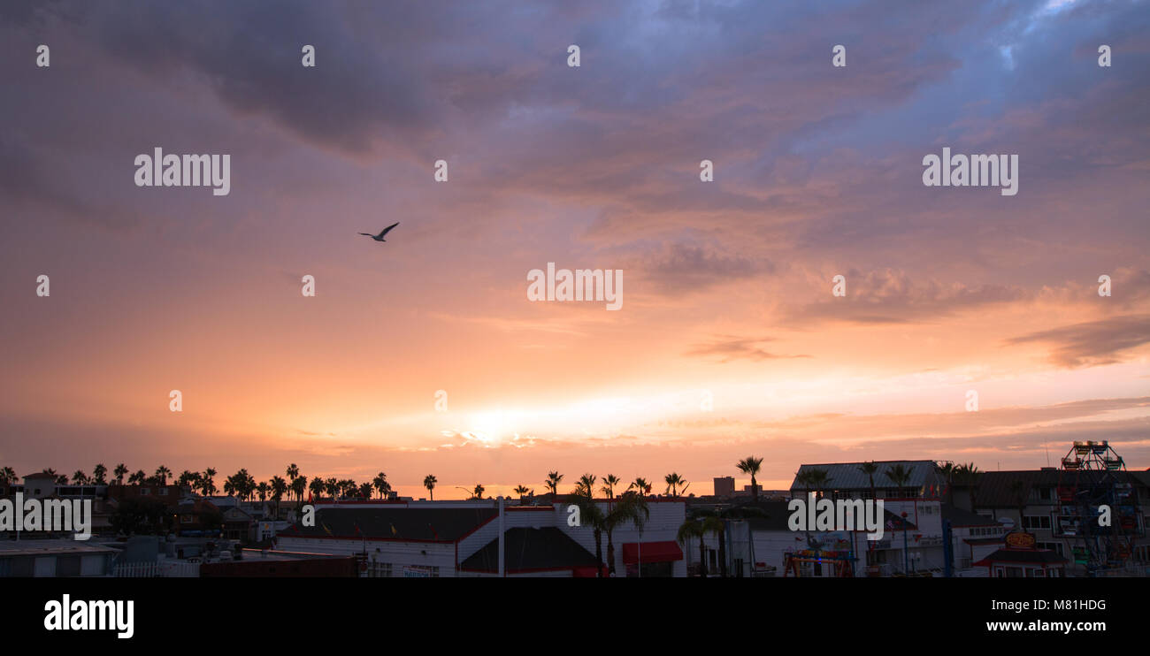 Sunset over Newport Beach Harbor in southern California United States Stock Photo