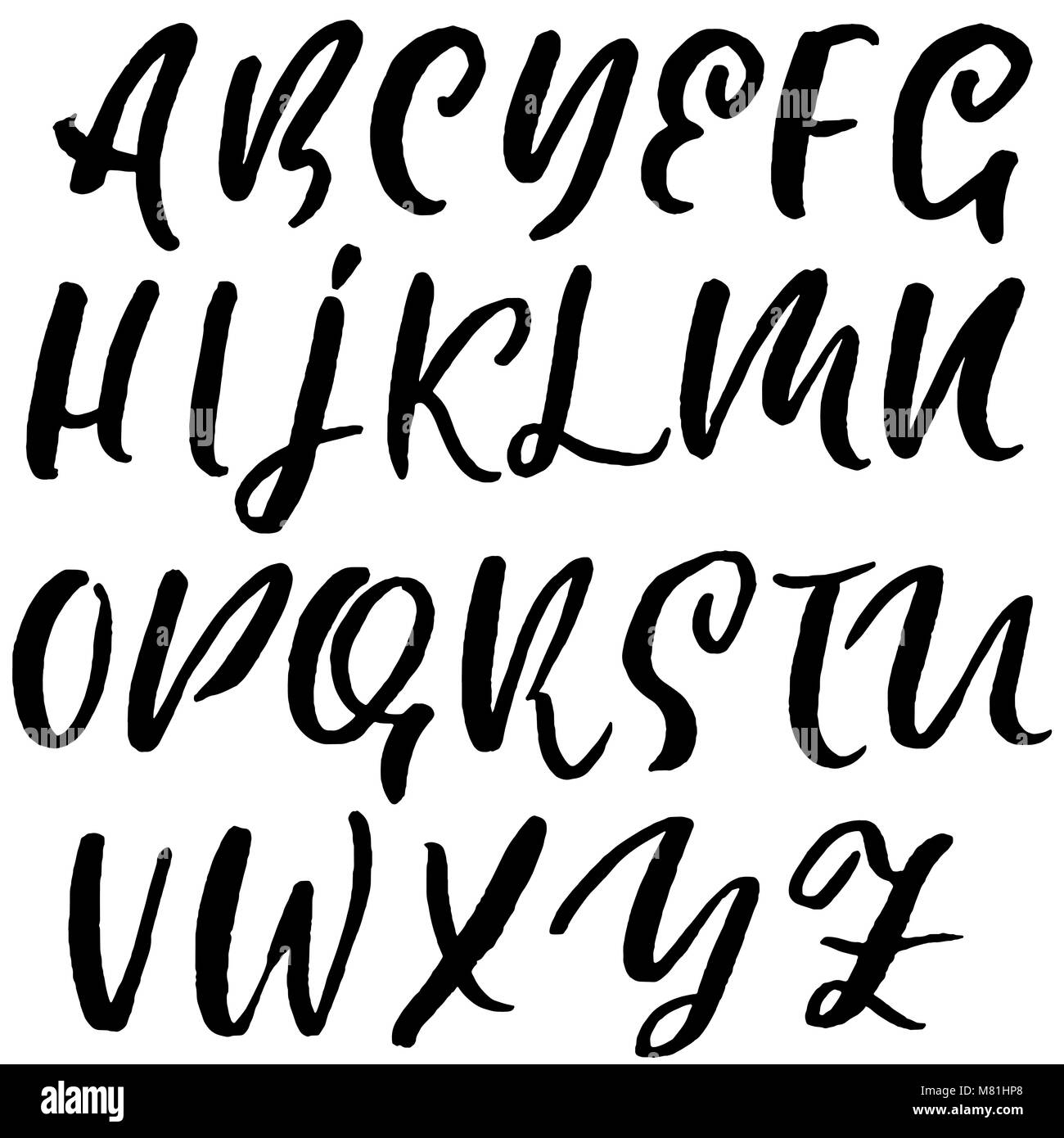 Handdrawn dry brush font. Modern brush lettering. Grunge style alphabet ...